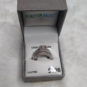 NIB Sterling Silver 1/3 CTTW Genuine Diamond Engagement Ring Bridal Set Sz 7